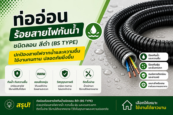 ท่ออ่อนร้อยสายไฟกันน้ำชนิดลอน สีดำ (BS TYPE): คู่มือเลือกใช้ วิธีติดตั้ง และการใช้งาน | SAE