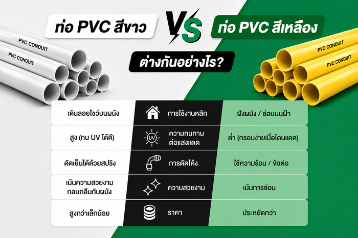 ท่อ PVC สีขาว VS สีเหลือง ต่างกันอย่างไร? เลือกแบบไหนดี | ร้าน SAE