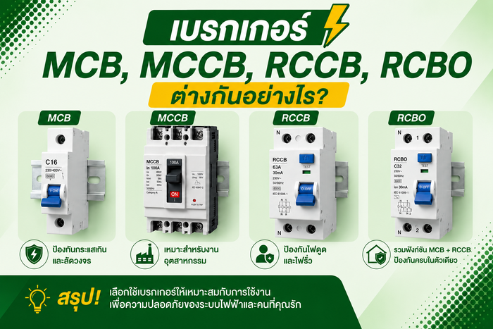 เบรกเกอร์ MCB, MCCB, RCCB, RCBO ต่างกันอย่างไร? สรุปจบในที่เดียว | ร้าน SAE