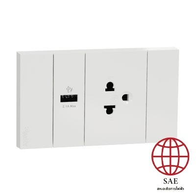 Schneider เต้ารับเดี่ยว 3 ขา + USB 1 ช่อง ประกอบสำเร็จรูป